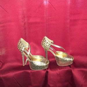 Gold heels.